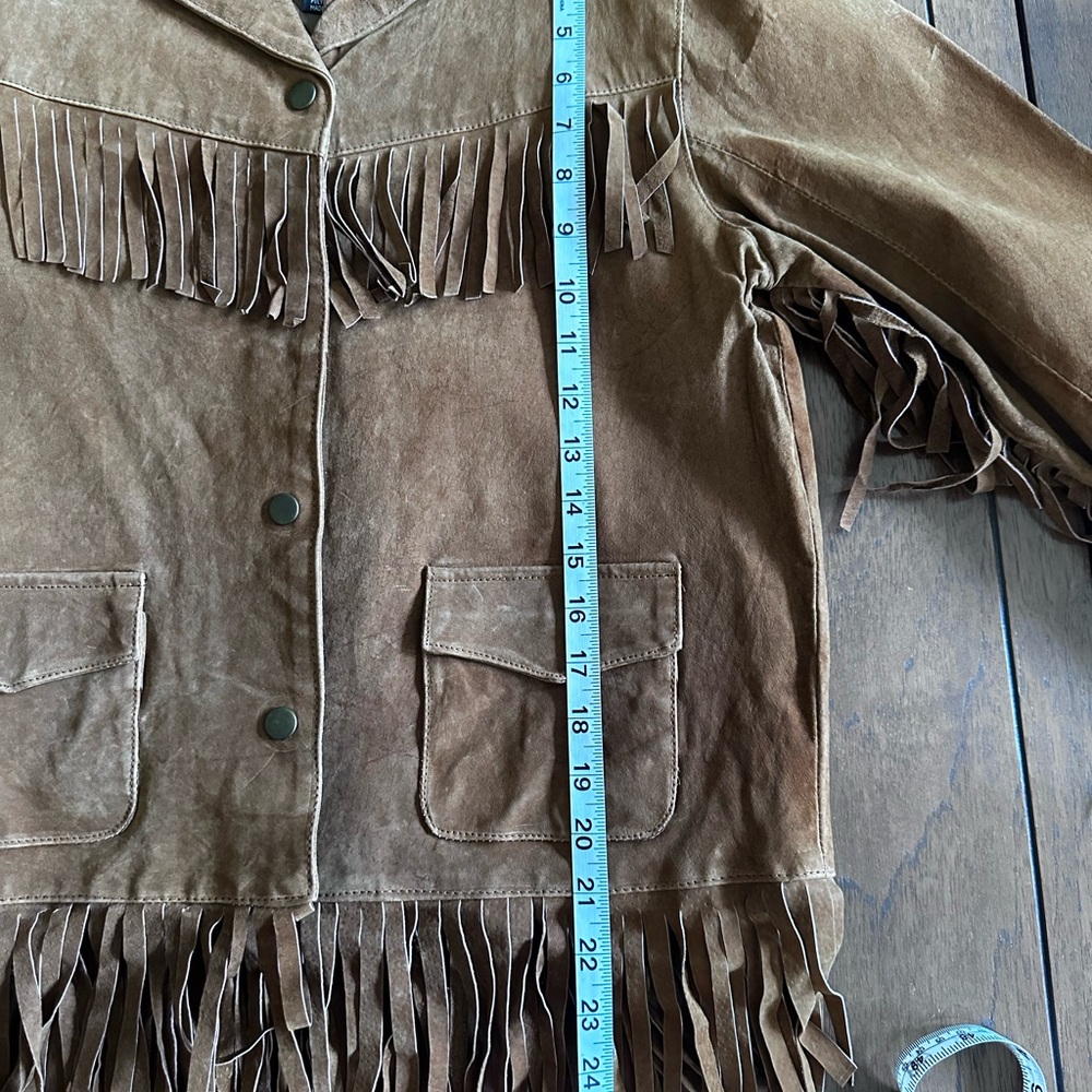 Women's Brown Suede Fringe Leather Jacket - Picture 5 of 7